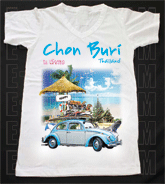 เสื้อยืดคอวีพร้อมสกรีนลายแหล่งท่องเที่ยว ลายชลบุรี